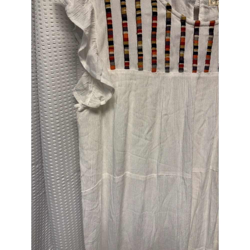 Studio West Women's White Tiered Ruffle Cap Sleeve Rayon SZ L Dress Embroidered - Picture 5 of 15
